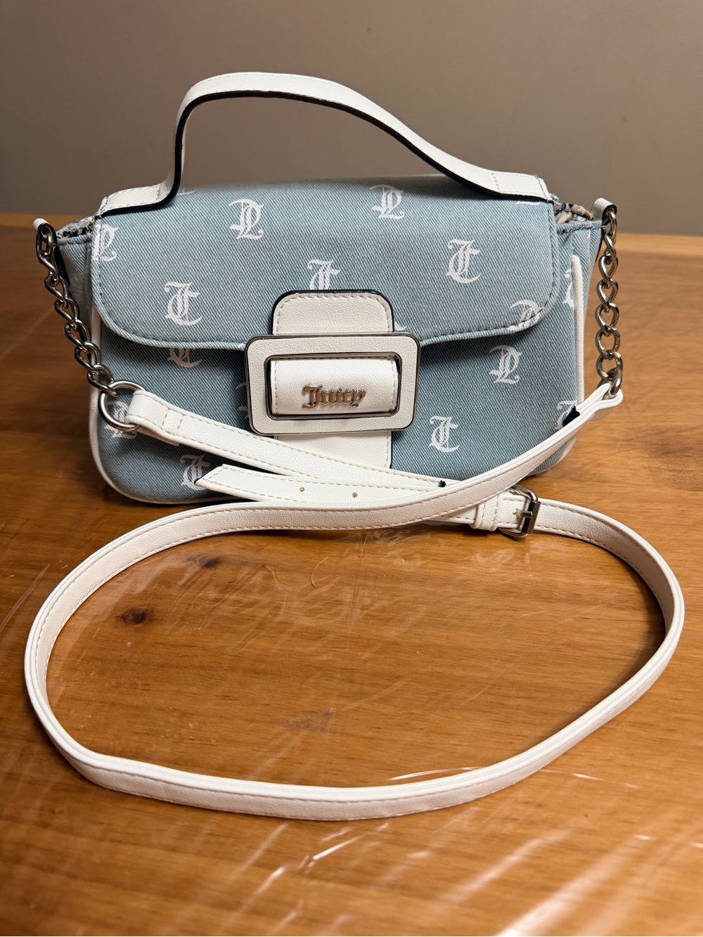 Juicy Couture Light Blue Monogram Crossbody with White Trim (BNWOT)